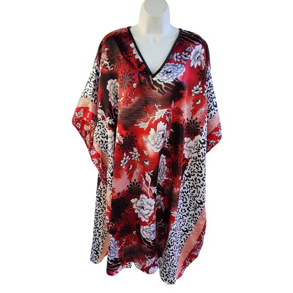 NWT Winlar Caftan Silk Fabric with a Bold Colorful Floral & Animal Print sz O/S - Picture 4 of 14